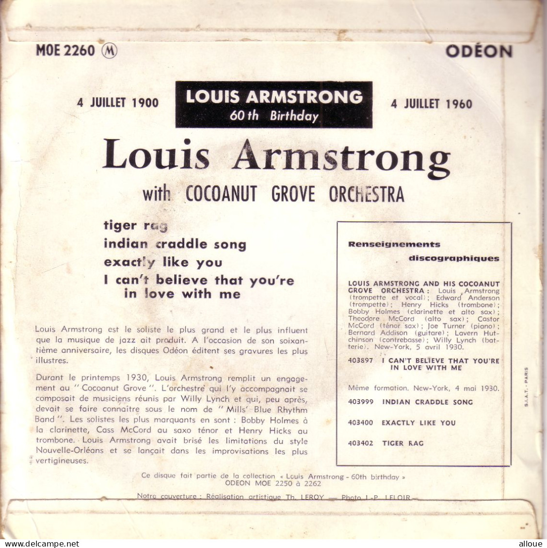 LOUIS ARMSTRONG - FR EP TIGER RAG + 3 - Jazz