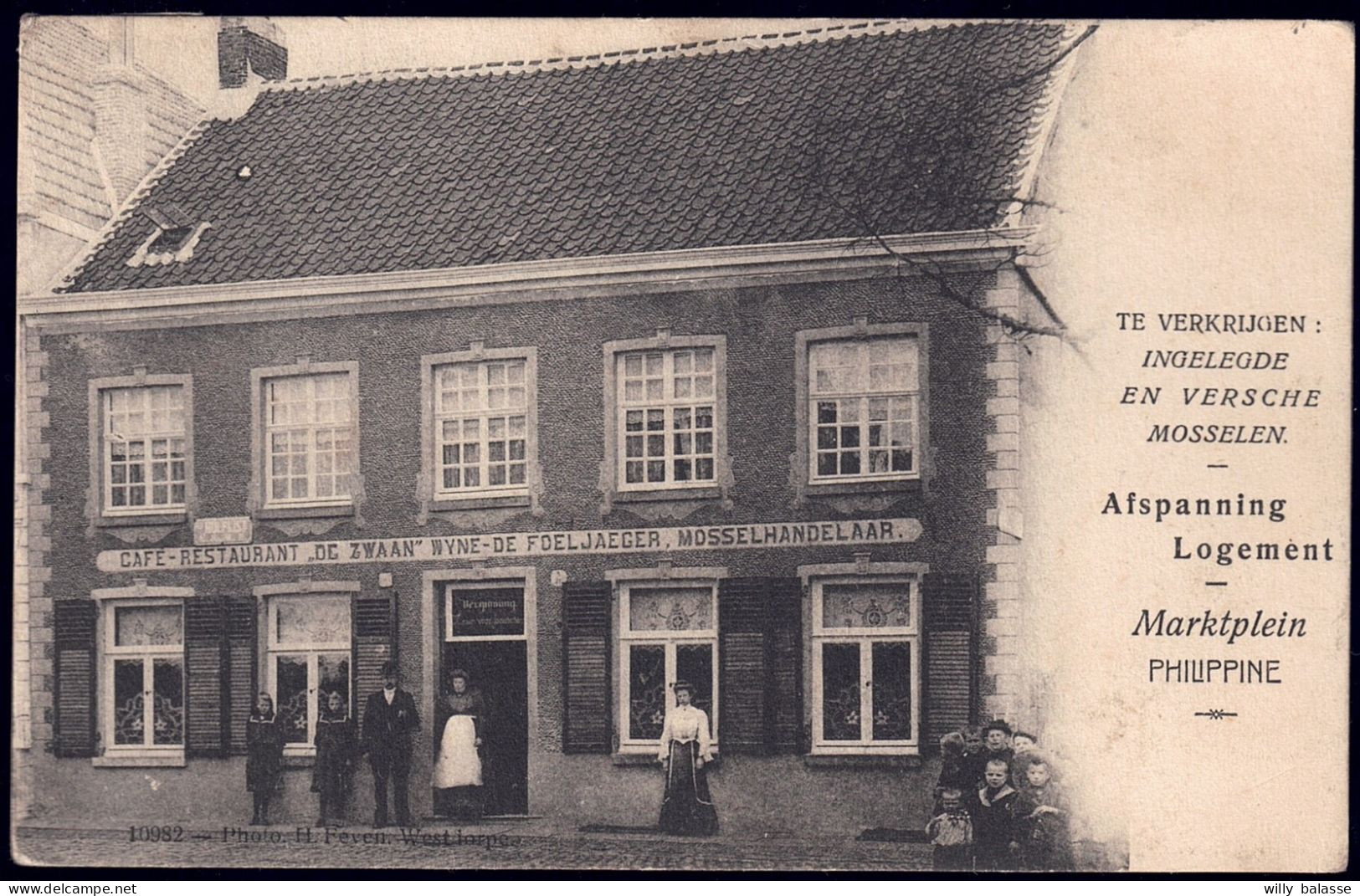 +++ CPA - Café Restaurant " De Zwaan "- Marktplein Philippine - Cachet SLEYDINGE - Evergem 1908  // - Evergem