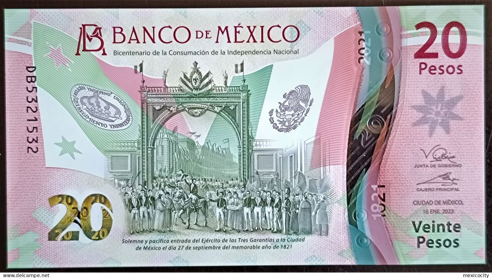 MEXICO $20 SERIES DB5321532 REPEAT # - 16-JAN-2023 INDEPENDENCE POLYMER NOTE BU Mint Crisp - Mexiko