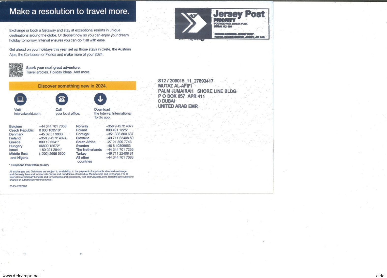 JERSEY - 2024 - POSTAL FRANKING MACHINE CARD TO DUBAI.. - Jersey