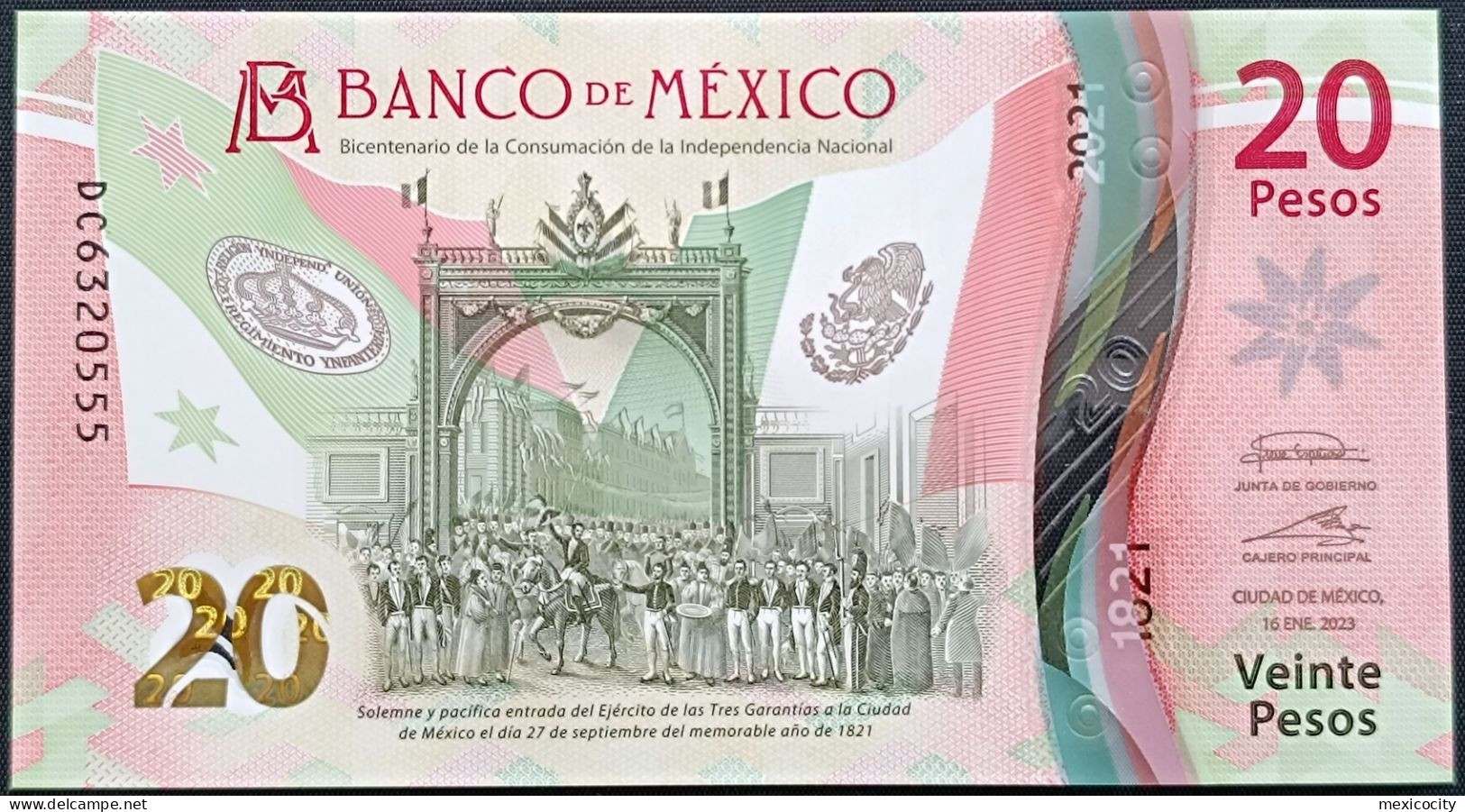 MEXICO $20 SERIES DC6320555 ANGEL # - 16-JAN-2023 INDEPENDENCE POLYMER NOTE BU Mint Crisp - Mexiko