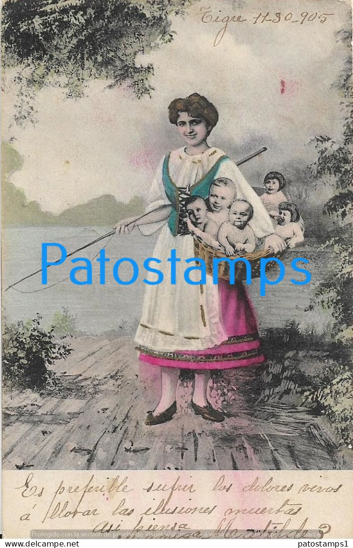 226171 ART ARTE WOMAN FISHING VERY BABY CIRCULATED TO ARGENTINA POSTAL POSTCARD - Non Classés