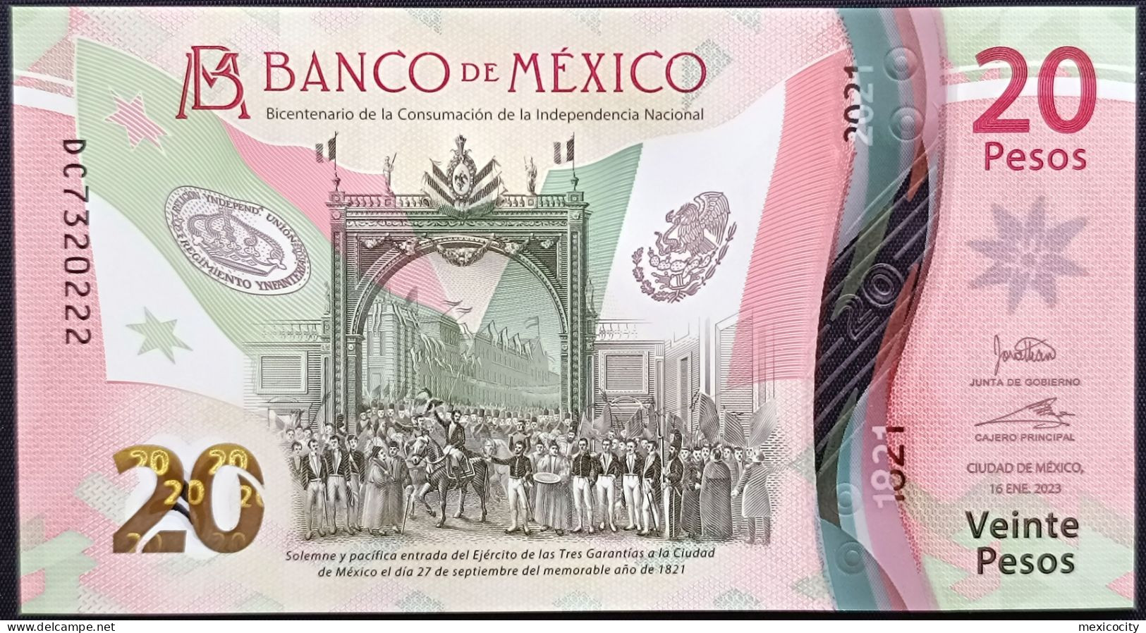 MEXICO $20 SERIES DC7320222 ANGEL # - 16-JAN-2023 INDEPENDENCE POLYMER NOTE BU Mint Crisp - Mexiko