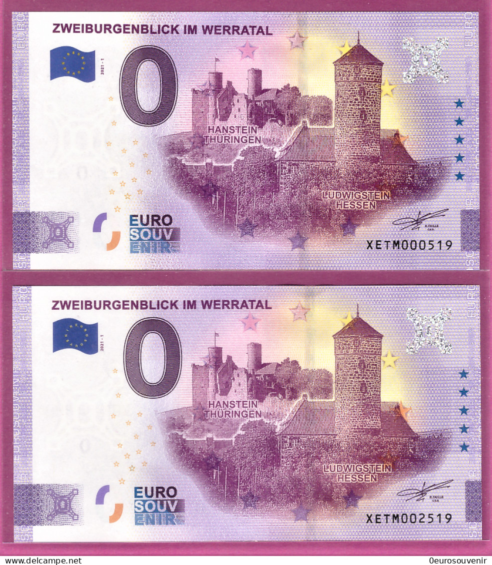 0-Euro XETM 2021-1 ZWEIBURGENBLICK IM WERRATAL HANSTEIN - LUDWIGSTEIN SET NORMAL+ANNIVERSARY - Pruebas Privadas