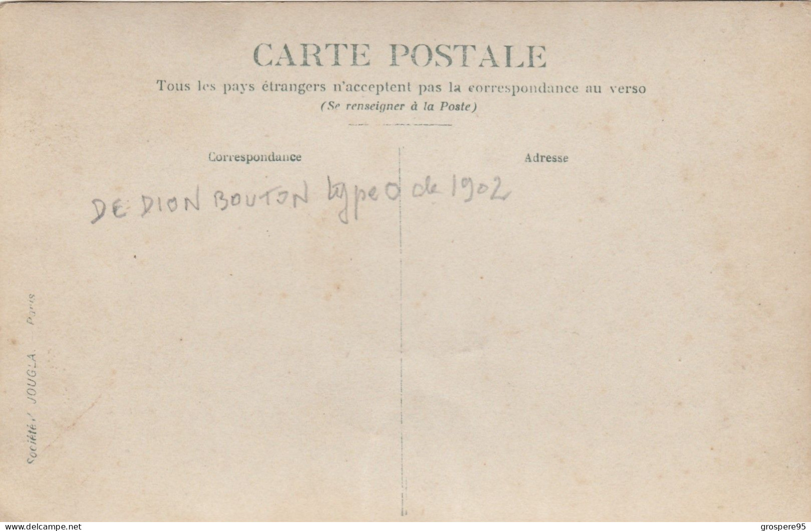 DE DION BOUTON TYPE O DE 1902 CARTE PHOTO - Toerisme