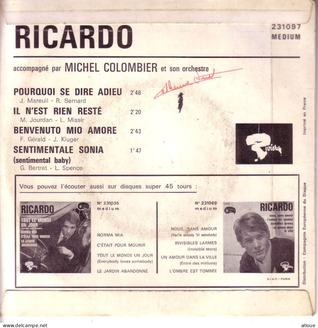 RICARDO -FR EP - POURQUOI SE DIRE ADIEU + 3 - Sonstige - Franz. Chansons