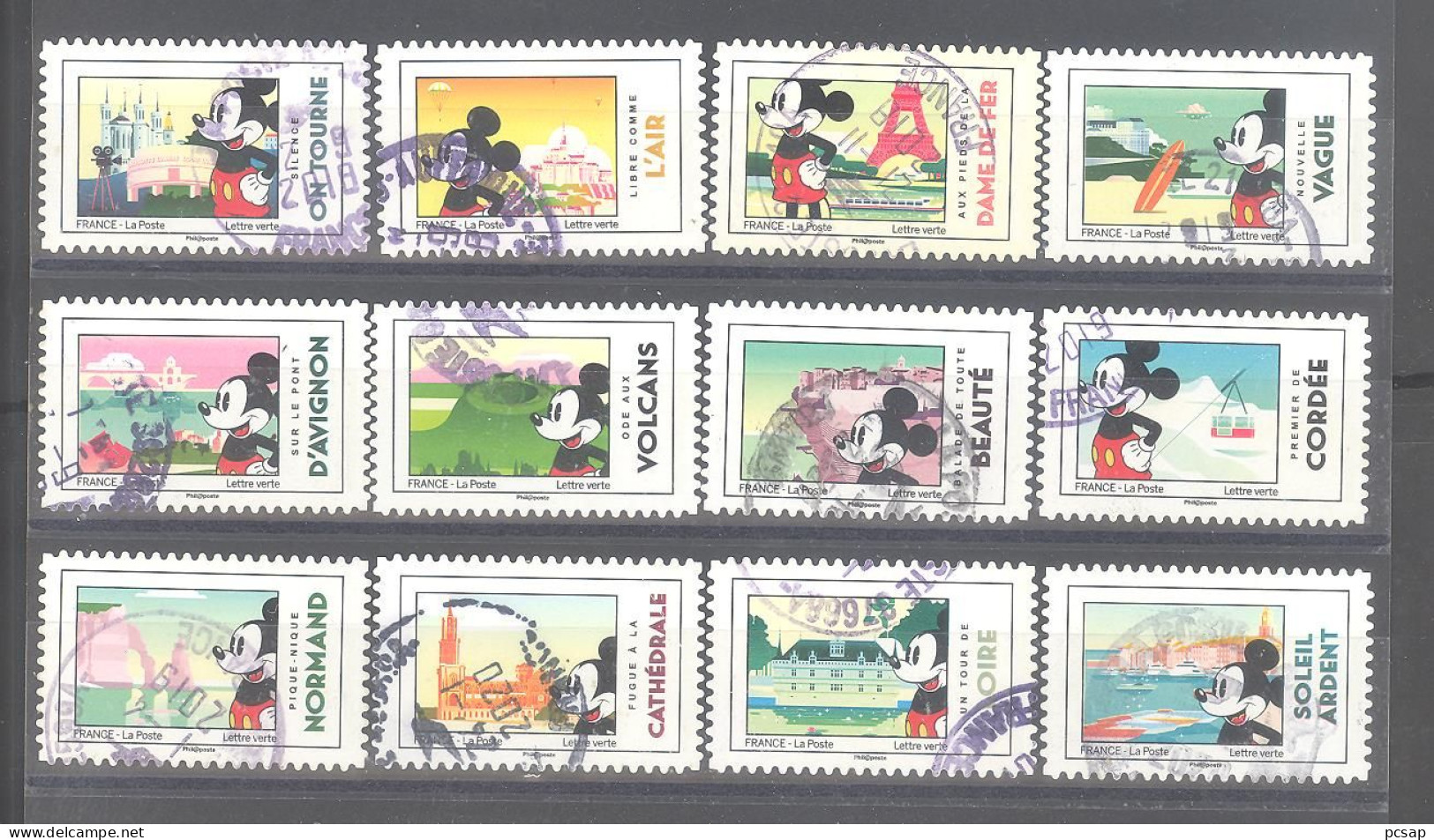 France Autoadhésifs Oblitérés N°1582/1593 (Série Complète : Mickey Et La France) (cachet Rond) - Gebruikt