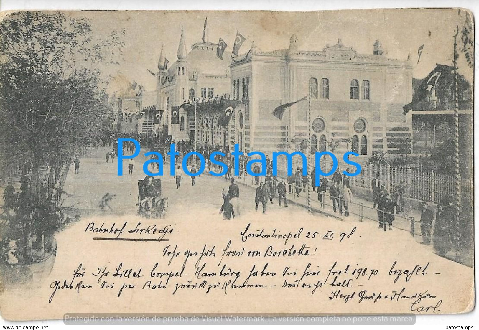 226174 TURKEY CONSTANTINOPLE STATION TRAIN CIRCULATED TO ITALY POSTAL POSTCARD - Turchia