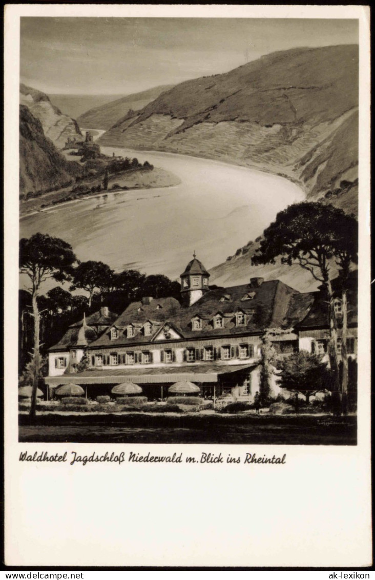 Rüdesheim (Rhein) Fotokunst Waldhotel Jagdschloß Niederwald Rhein 1954 - Ruedesheim A. Rh.