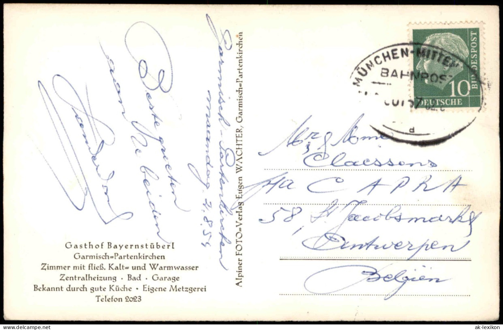 Ansichtskarte Garmisch-Partenkirchen Gasthof Bayernstüberl 1959 Bahnpoststempel - Garmisch-Partenkirchen