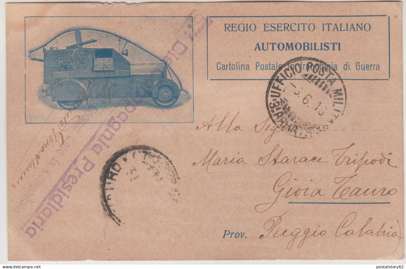 Regio Esercito Italiano - Automobilisti - Cartolina Postale In Franchigia Di Guerra. Uff. Postale Militare 06/06/1916 - Guerra 1914-18