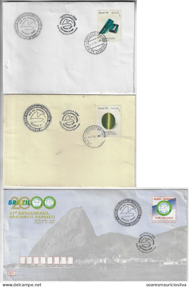 Brazil 2000 Postal Stationery + 2 Cover Commemorative Cancel 31st International Geological Congress In Rio De Janeiro - Autres & Non Classés