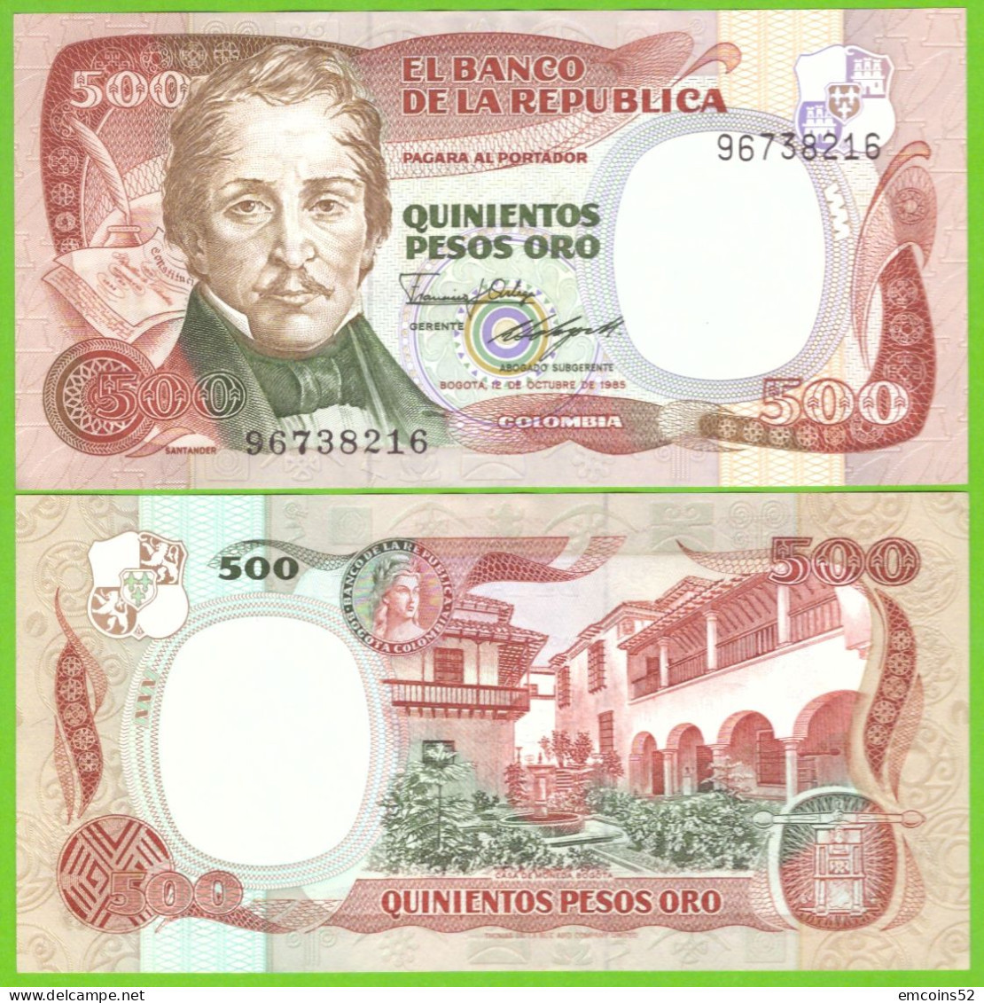 COLOMBIA 500 PESOS 1985  P-423c  UNC - Kolumbien