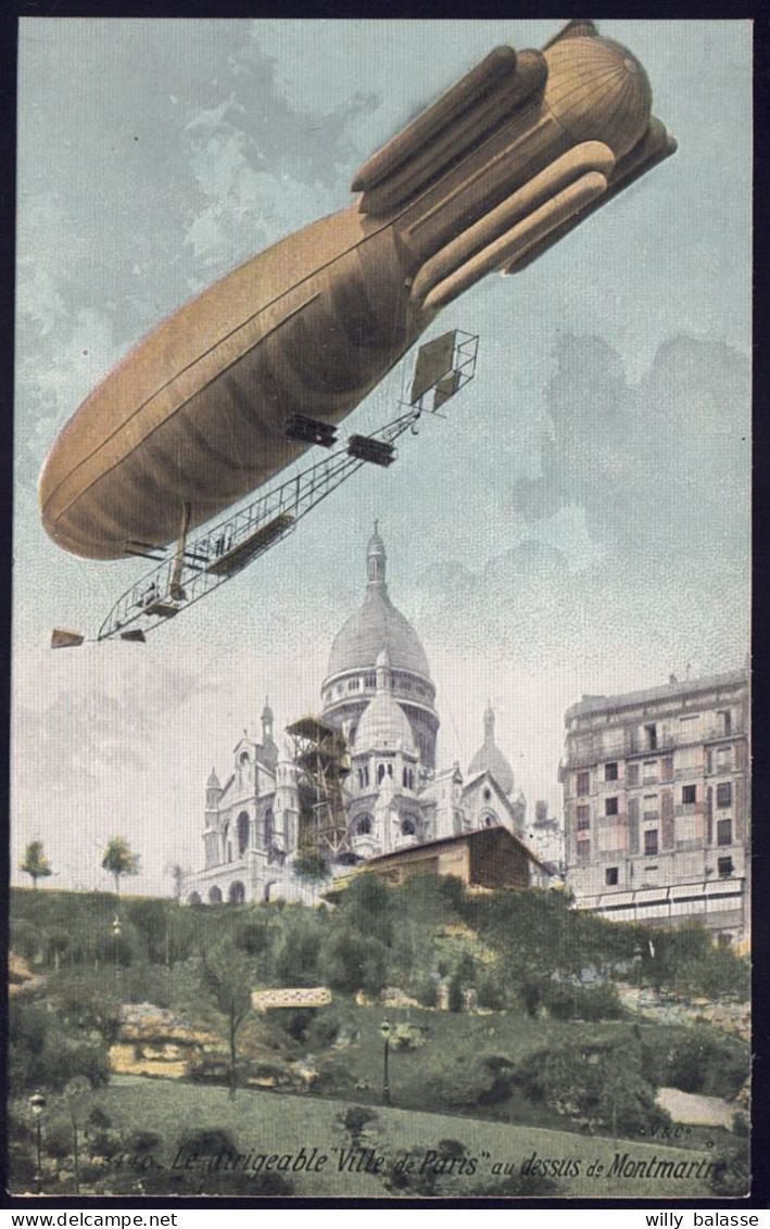 +++ CPA - Aviation - Avion - Aviateur - Le Dirigeble " Ville De Paris "au-dessus De Montmartre - Aqua Photo  // - ....-1914: Voorlopers