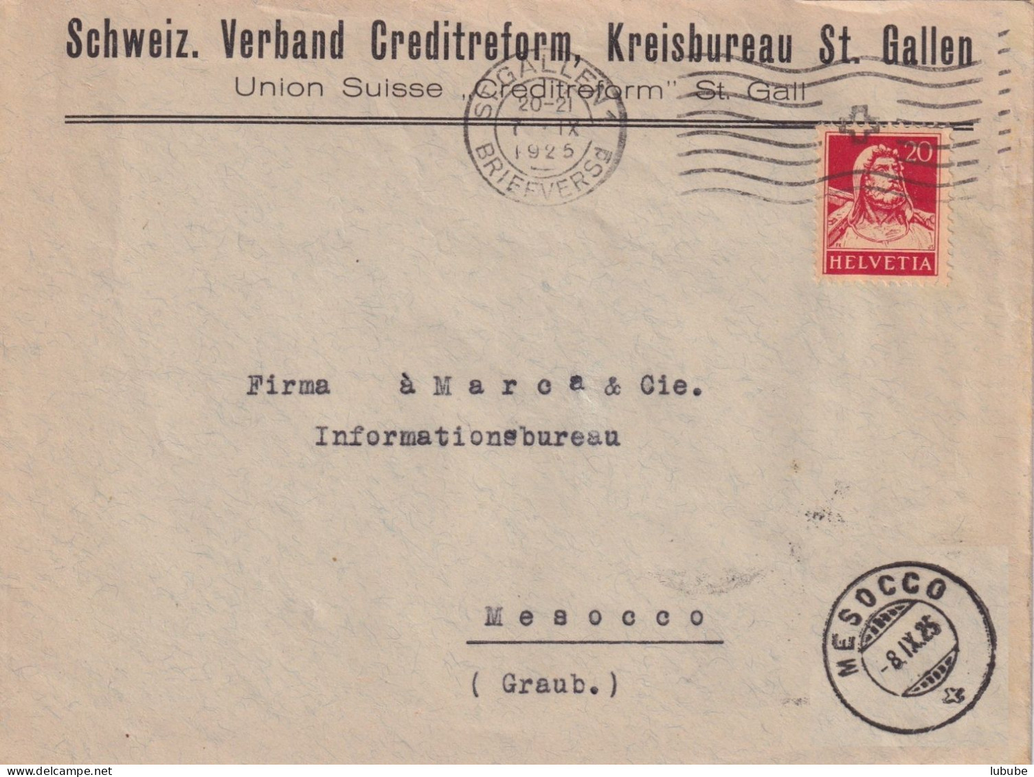 Motiv Brief  "Schweiz.Verband Creditreform, St.Gallen"        1925 - Briefe U. Dokumente