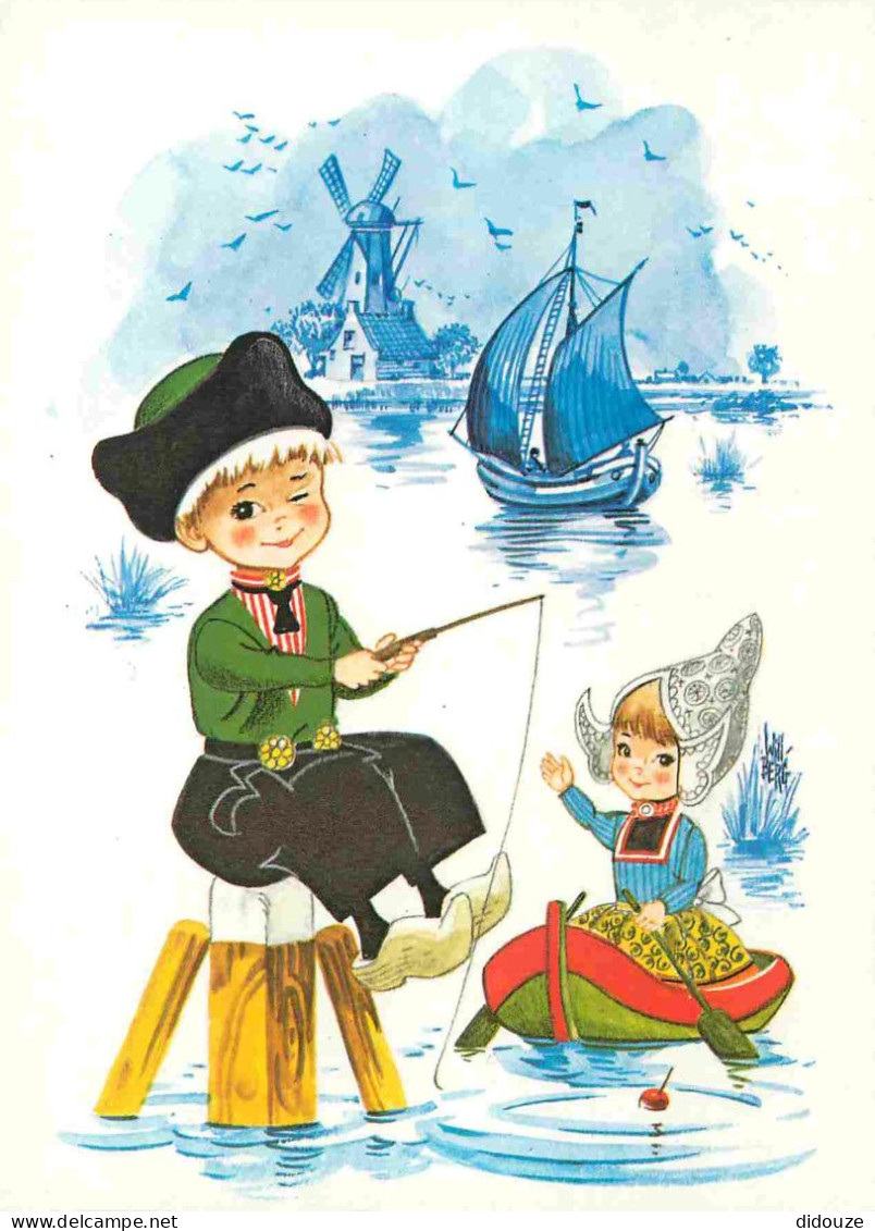 Enfants - Illustration - Dessin - Netherlands - Moulin à Vent - Peche - CPM - Carte Neuve - Voir Scans Recto-Verso - Children's Drawings