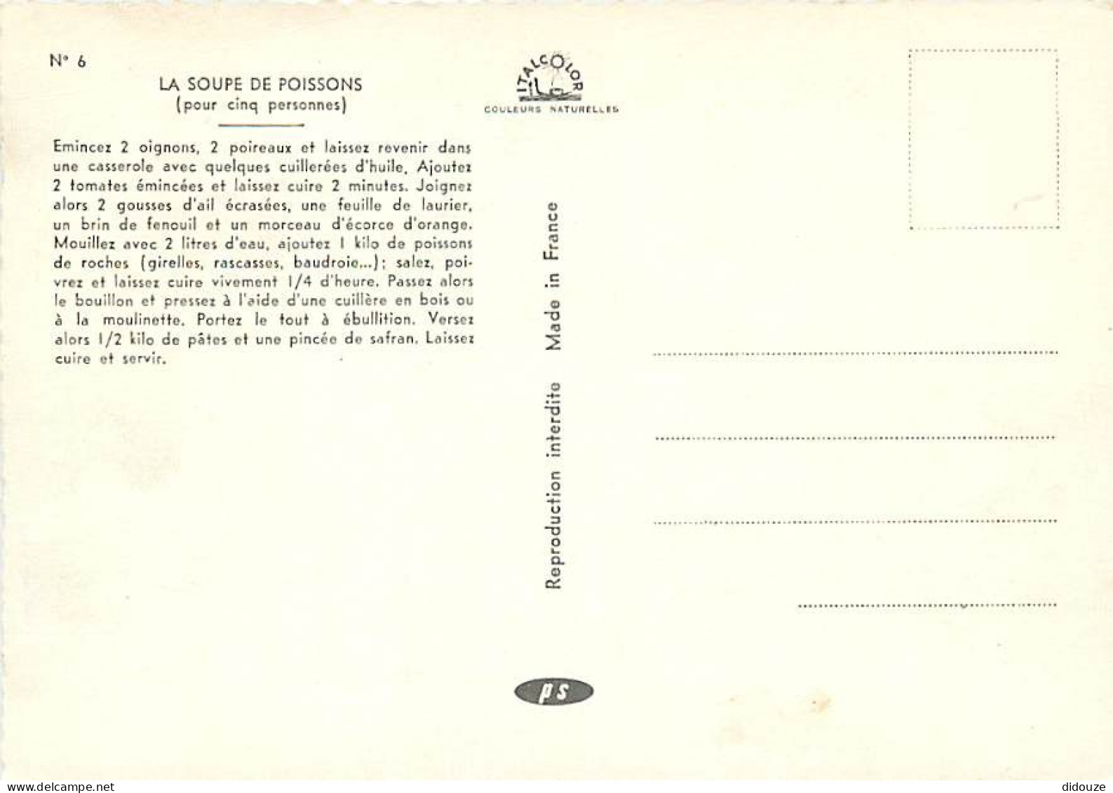 Recettes De Cuisine - Soupe De Poissons - Carte Neuve - Gastronomie - CPM - Voir Scans Recto-Verso - Recepten (kook)