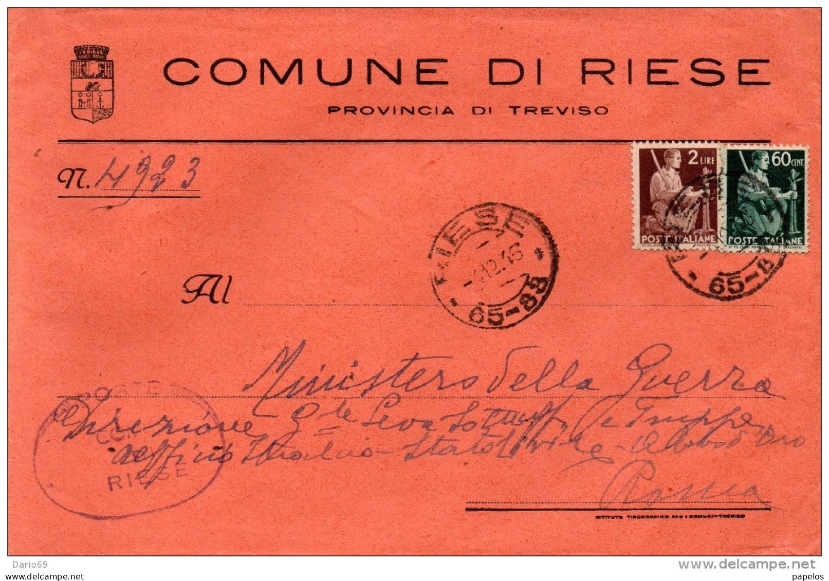 1945 LETTERA INTESTATA CON ANNULLO RIESE TREVISO - Marcofilía