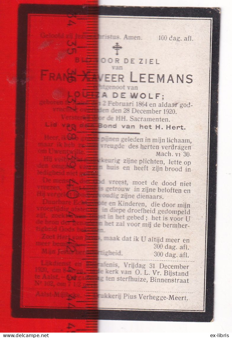 AALST - Frans Xaveer Leemans ° Aalst 02/02/1864 † Aalst 28/12/1920 - Images Religieuses