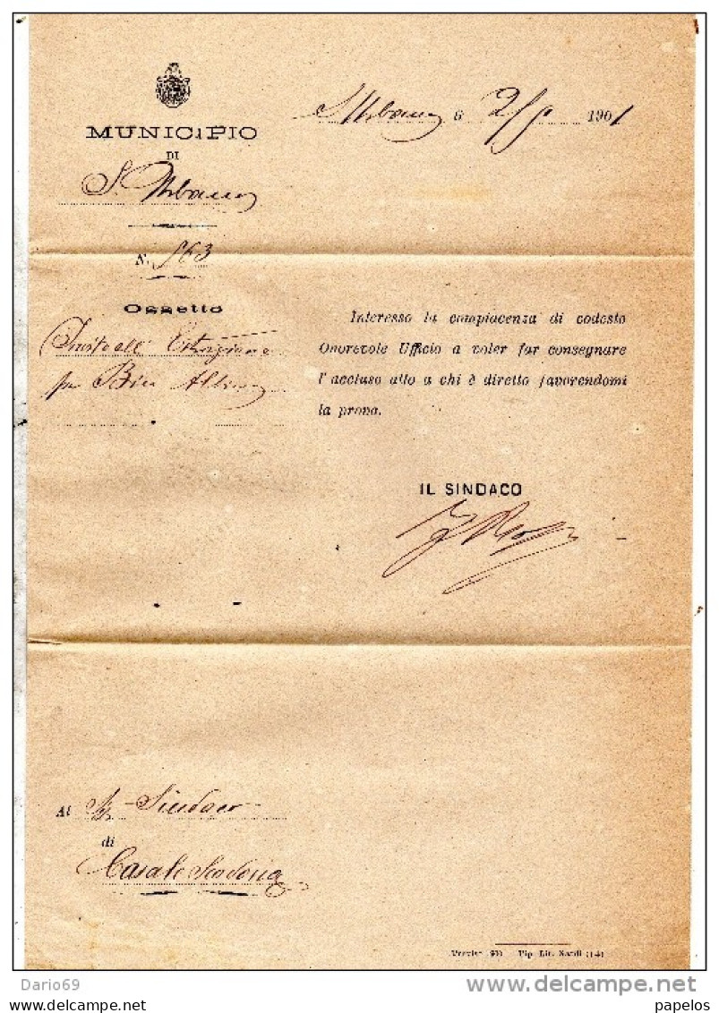 1901  LETTERA CON ANNULLO  S. URBANO  PADOVA - Marcophilie