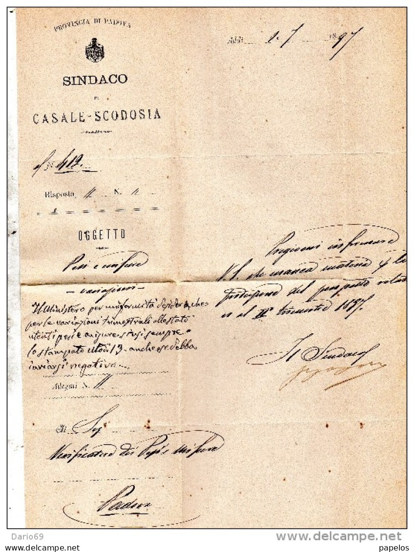 1897 LETTERA CON ANNULLO CASALE DI SCODOSIA PADOVA - Poststempel