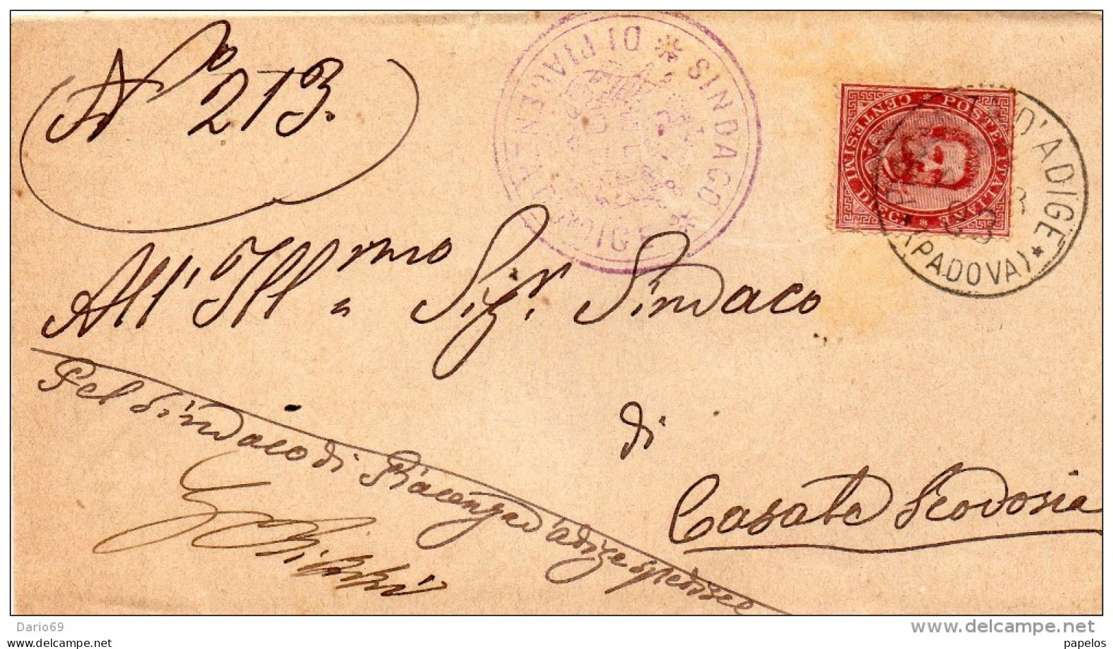 1893 LETTERA CON ANNULLO PIACENZA D'ADIGE PADOVA - Poststempel