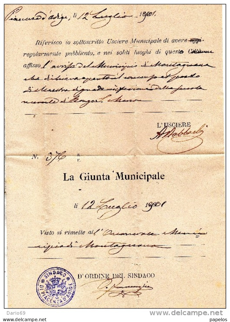 1901  LETTERA CON ANNULLO PIACENZA D'ADIGE PADOVA - Marcophilie