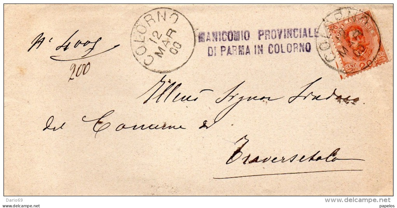 1900  LETTERA CON ANNULLO COLORNO PARMA DENTELLATURA SPOSTATA - Marcophilie