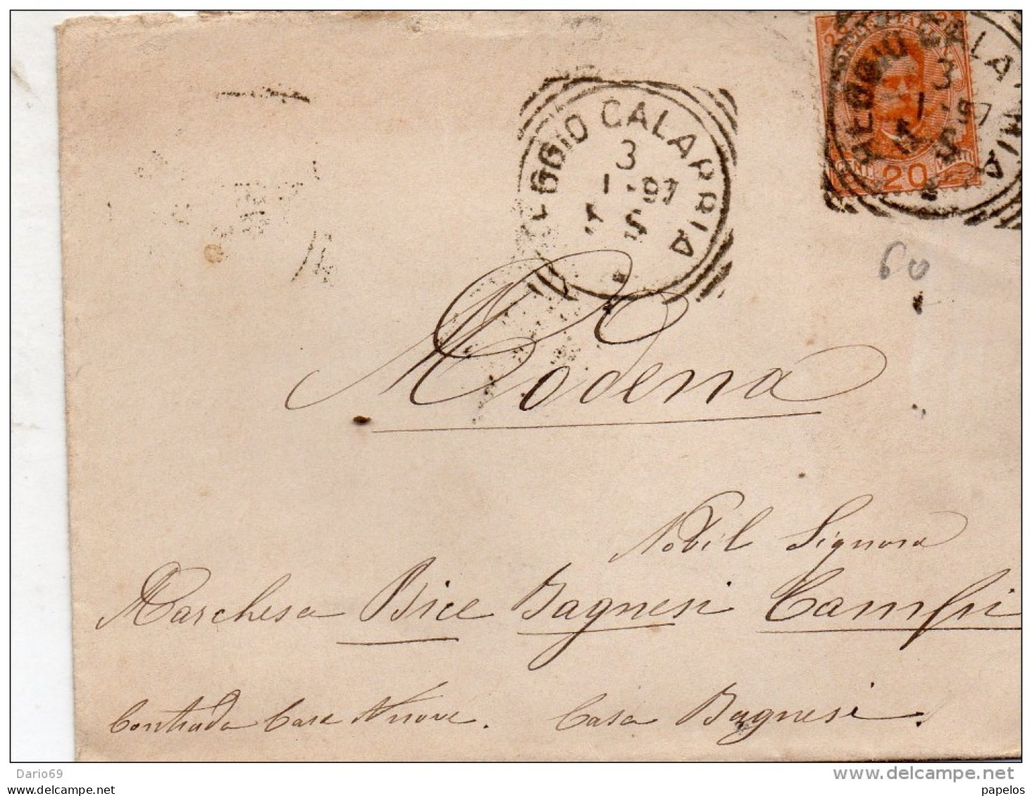 1897   LETTERA CON ANNULLO  REGGIO CALABRIA - Marcophilie