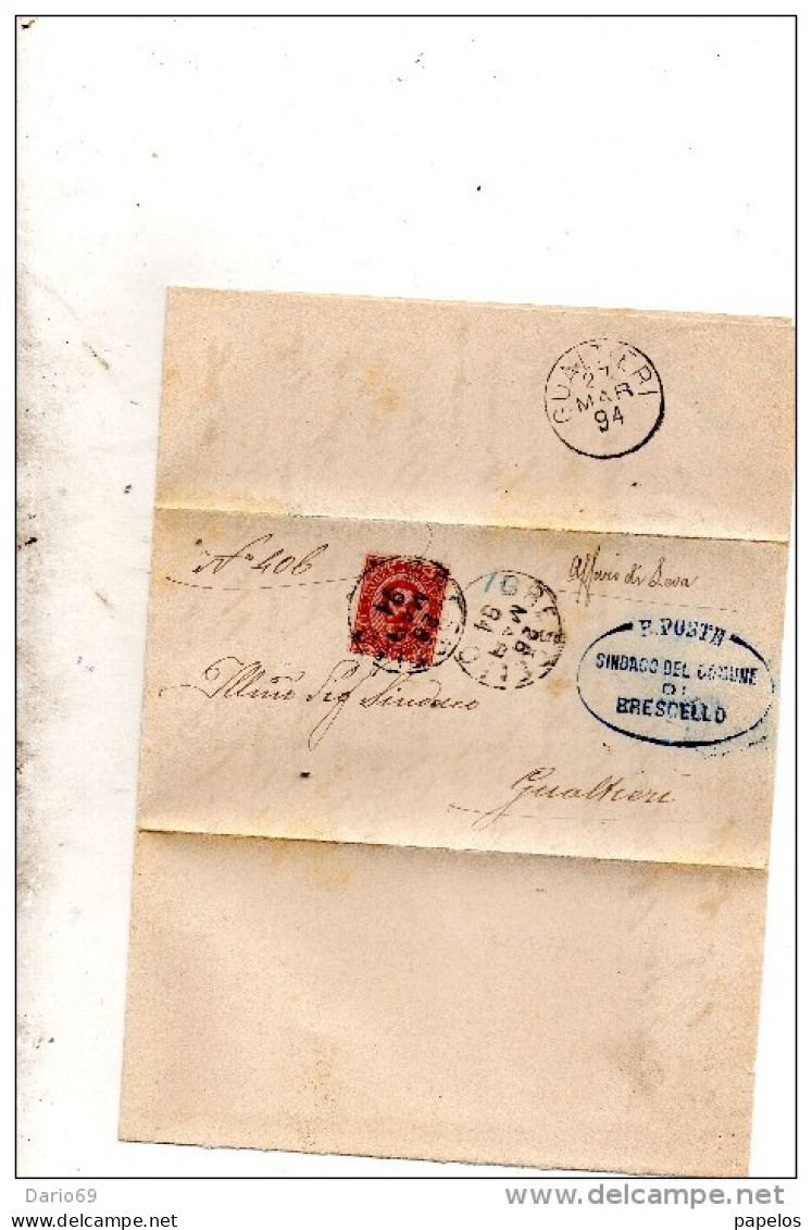 1894  LETTERA CON ANNULLO BRESCELLO  REGGIO EMILIA + GUALTIERI - Poststempel
