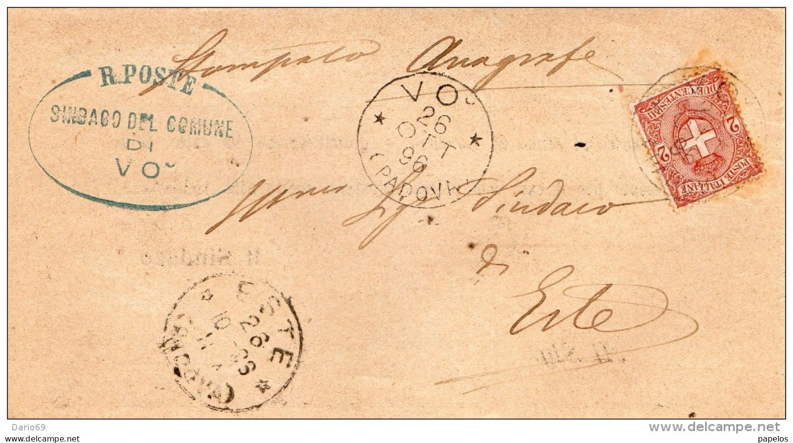 1896  LETTERA CON ANNULLO  VO' PADOVA + ESTE - Poststempel