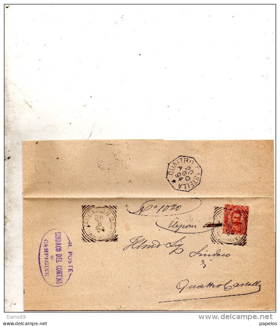 1894 LETTERA CON ANNULLO CASTELNUOVO DI SOTTO REGGIO EMILIA + QUATTRO CASTELLA - Poststempel