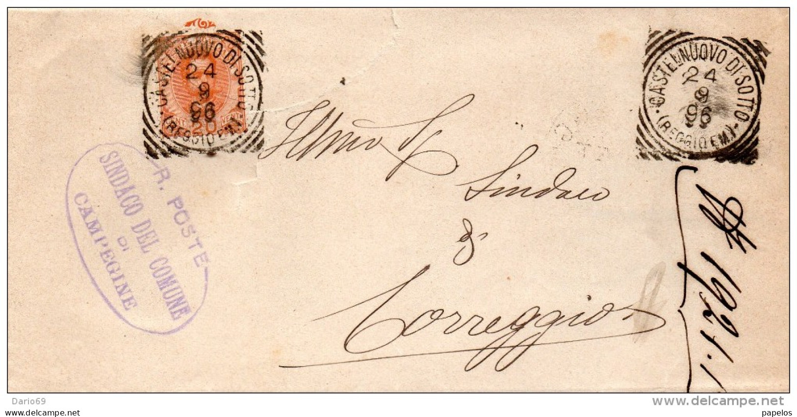 1896 LETTERA CON ANNULLO CASTELNUOVO DI SOTTO REGGIO EMILIA - Marcophilie