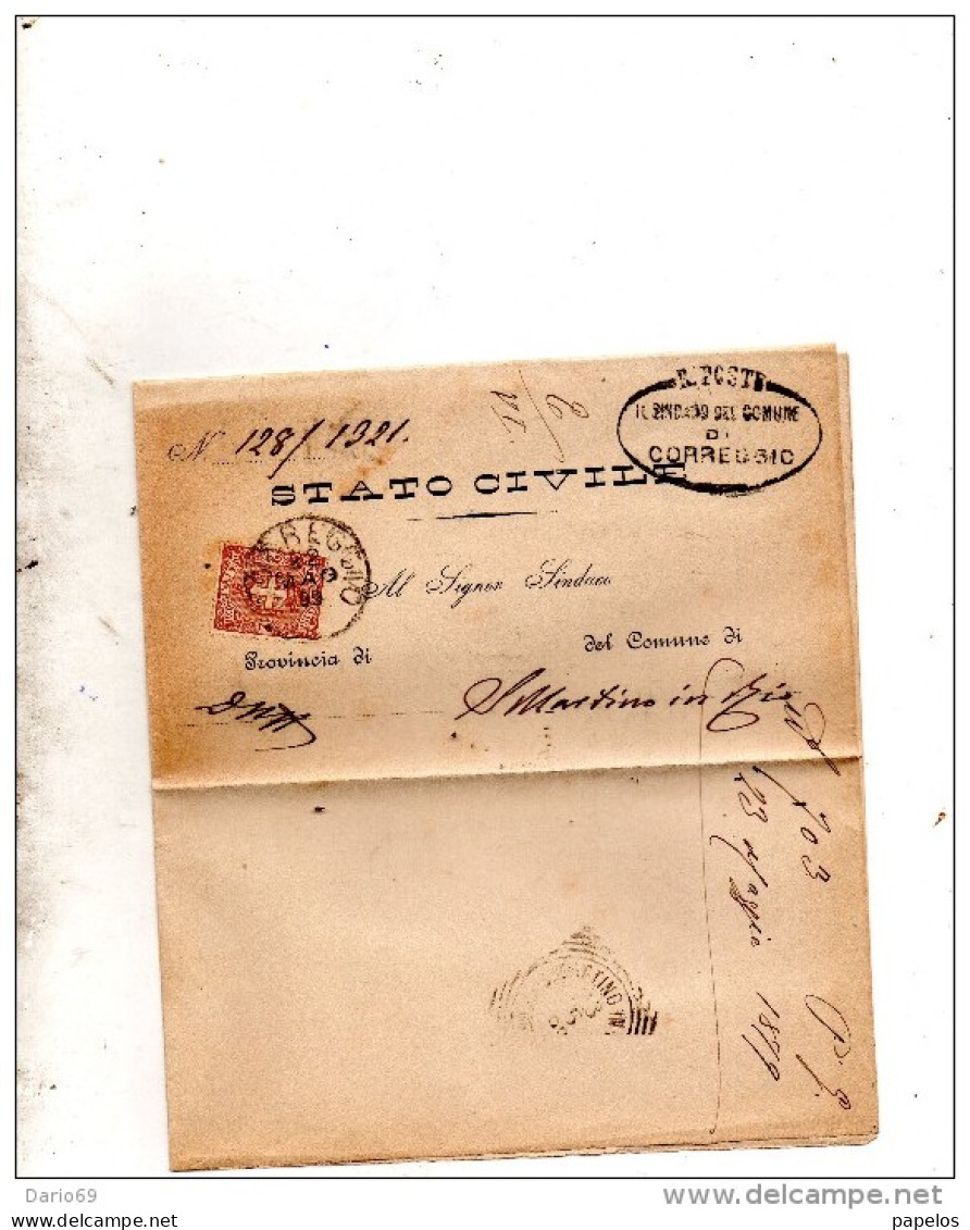1899  LETTERA CON ANNULLO  CORREGGIO - Poststempel