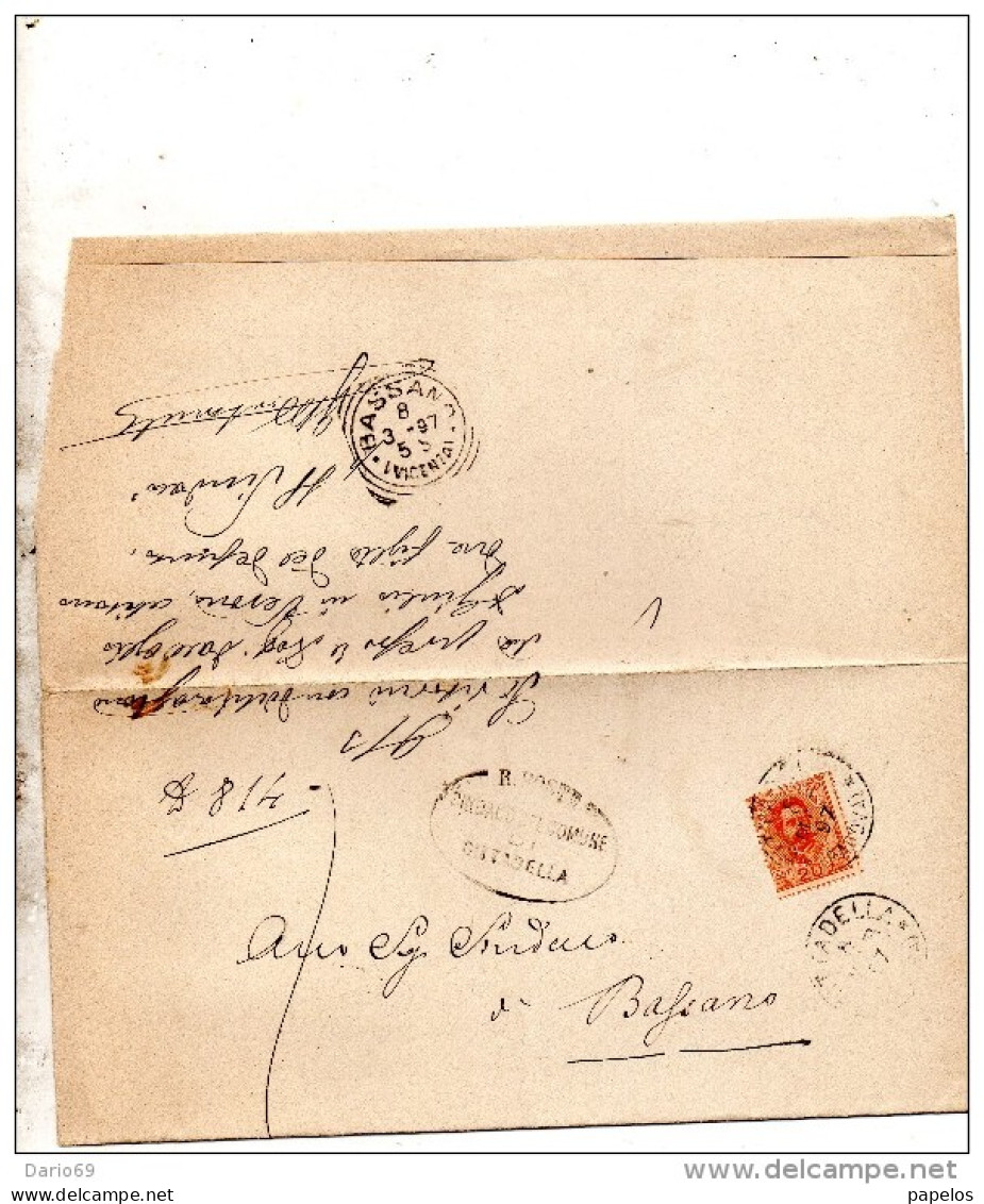 1897  LETTERA CON ANNULLO  CITTADELLA PADOVA +  BASSANO VICENZA - Marcophilie