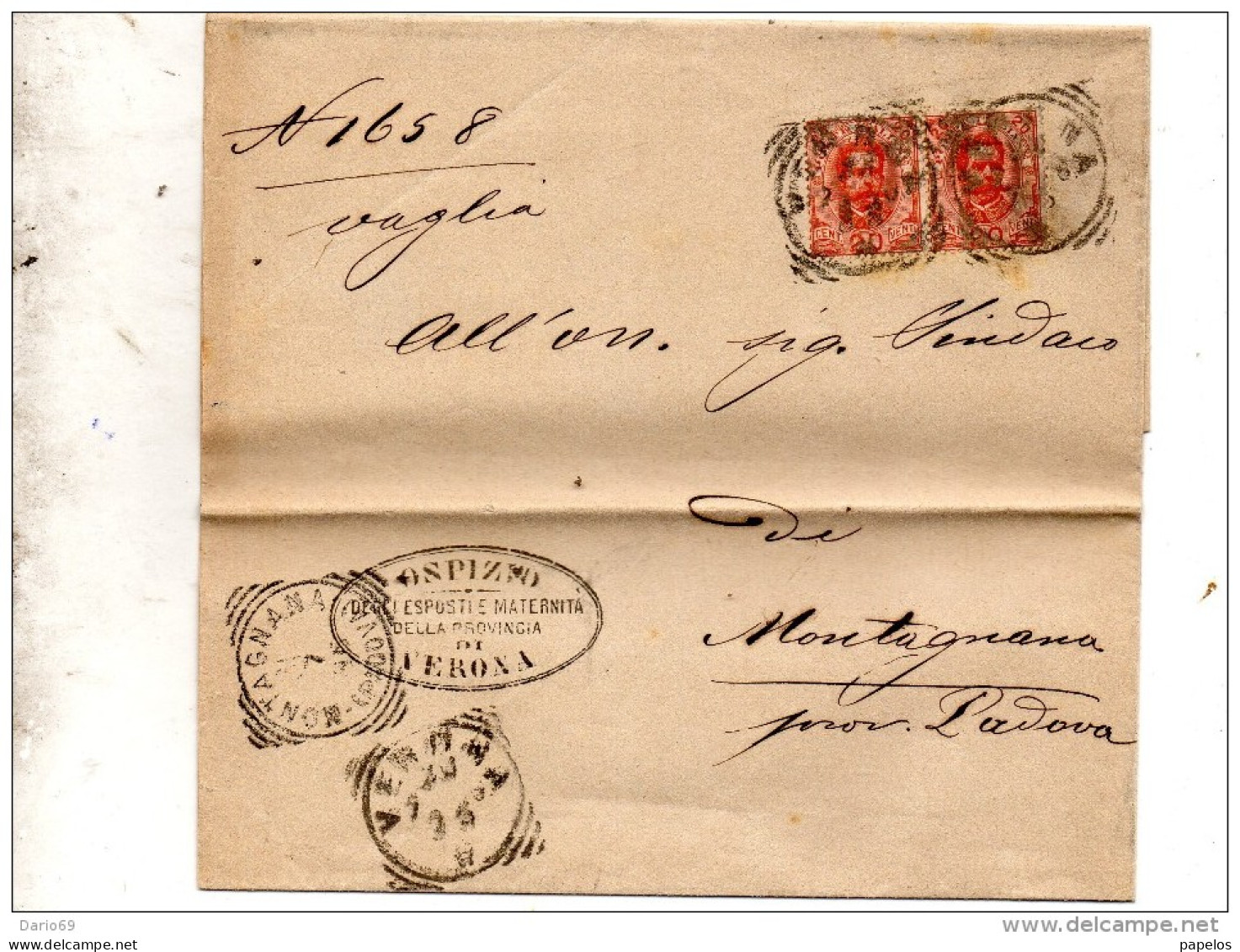 1896   LETTERA CON ANNULLO  VERONA + MONTAGNANA - Poststempel