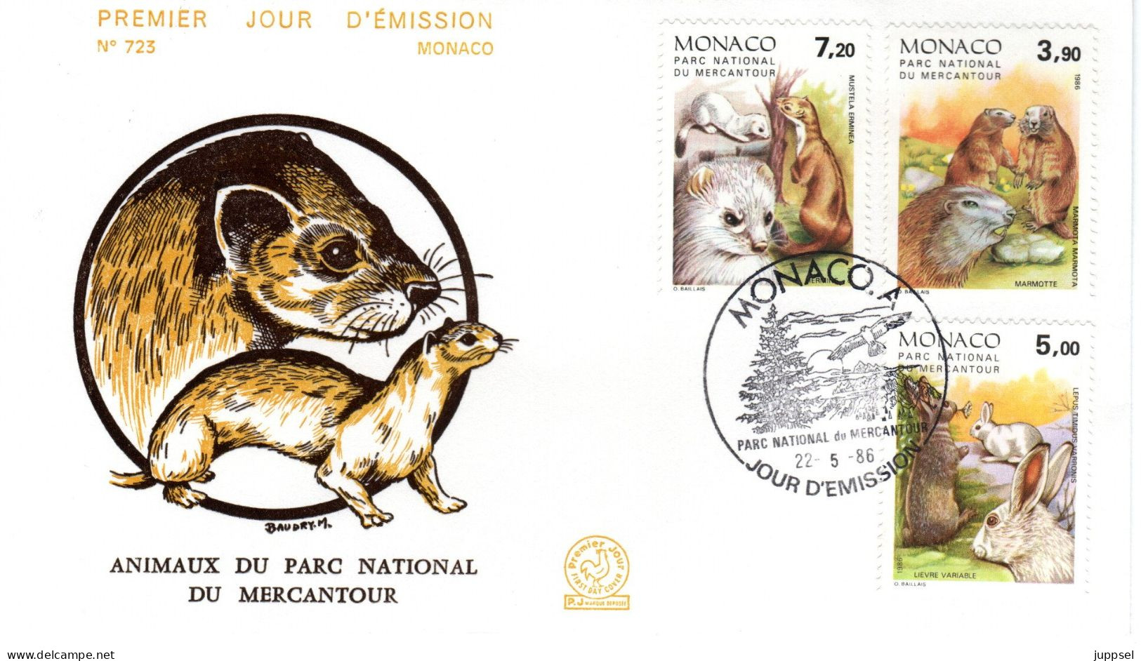 FDC Monaco,  Ermine, Groundhog, Mountain Hare    /     Lettre De Première Jour,  L`hermine, Marmotte, Lièvre Variable - Other & Unclassified