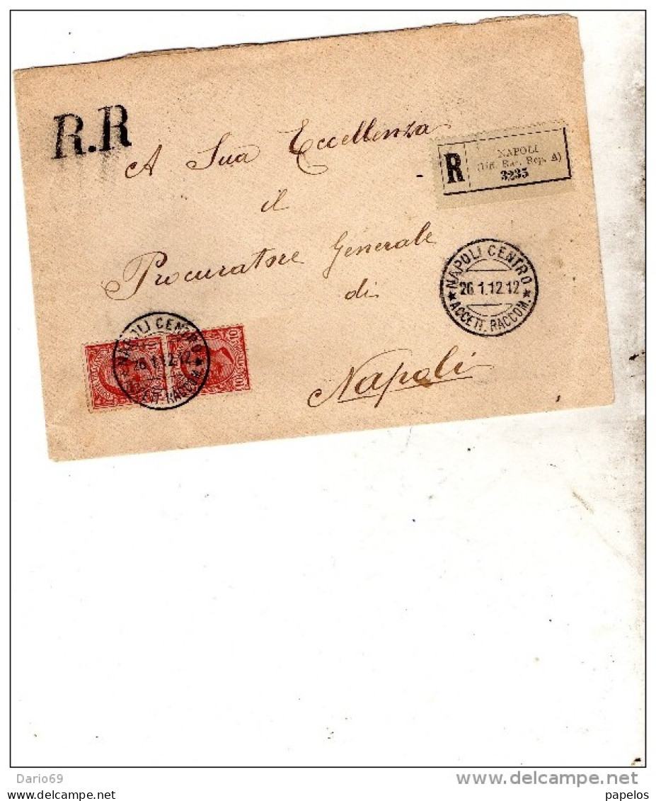1912  LETTERA RACCOMANDATA CON ANNULLO NAPOLI CENTRO - Poststempel