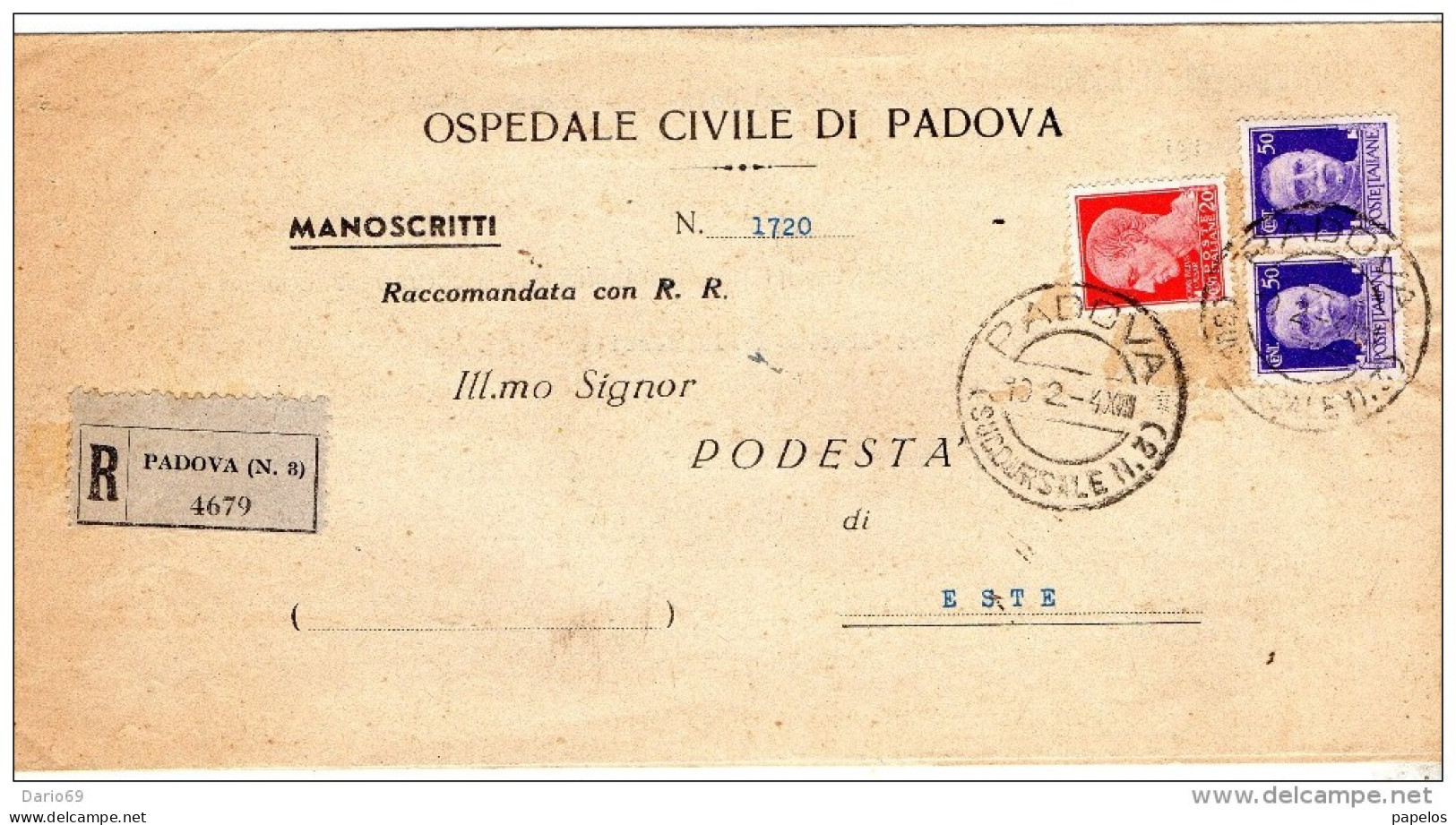 194   LETTERA RACCOMANDATA CON ANNULLO PADOVA SUCCURSALE 3 - Marcofilía