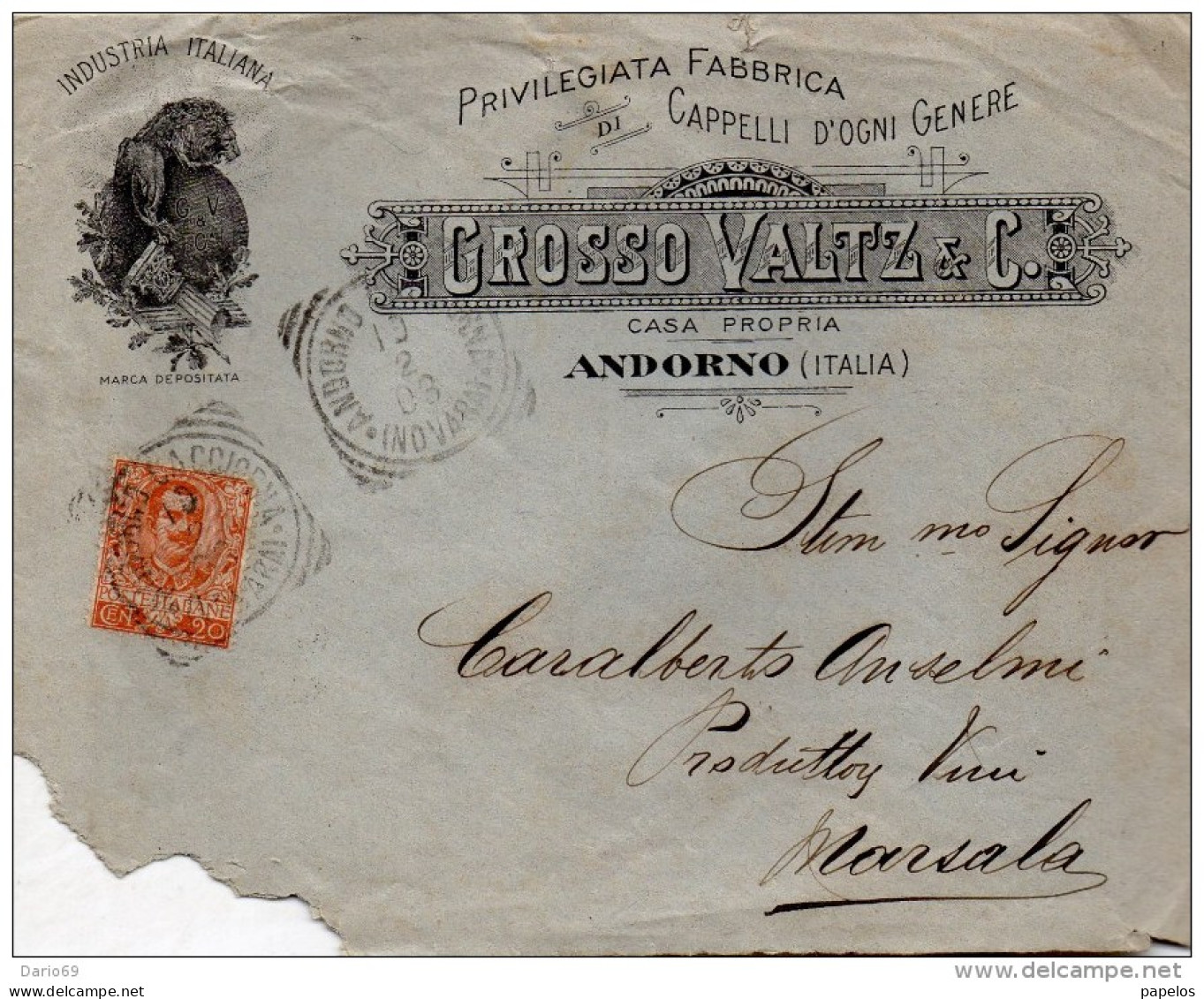 1906 LETTERA INTESTATA FABBRICA DI CAPPELLI CON ANNULLO ANDORNO NOVARA - Marcophilie