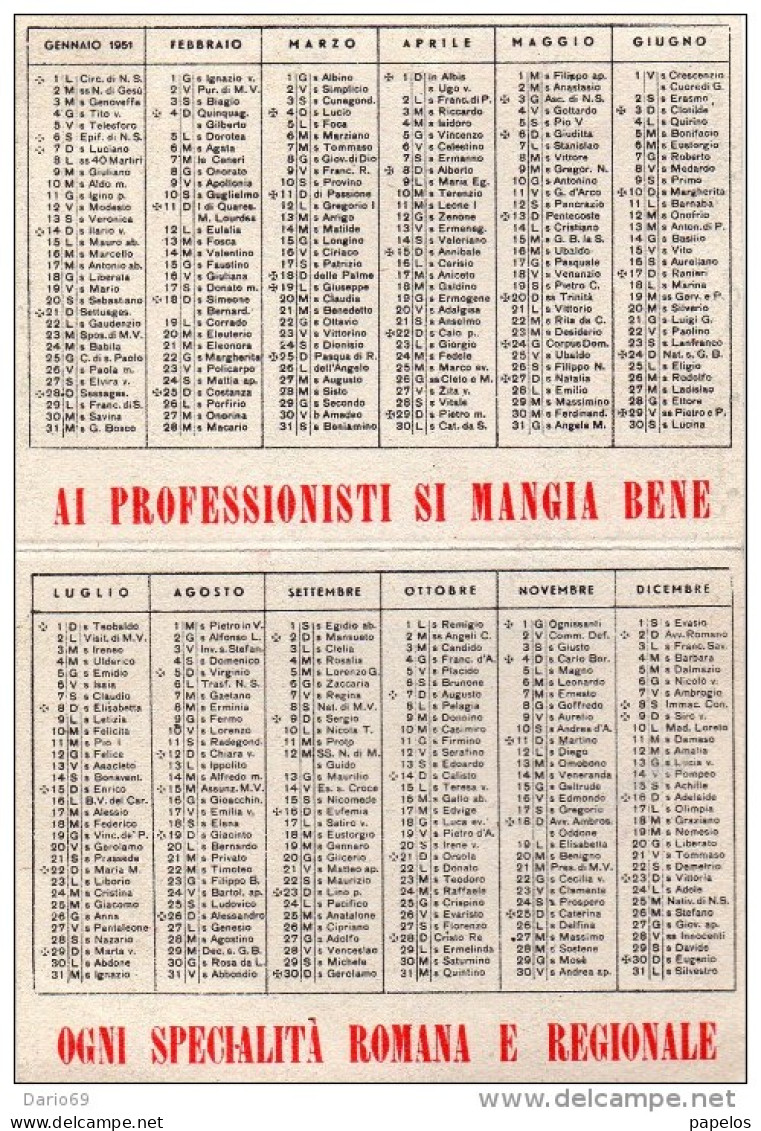 1951 CARTOLINA INTESTATA PIZZERIA RISTORANTE AI PROFESSIONISTI ROMA - Klein Formaat: 1941-60