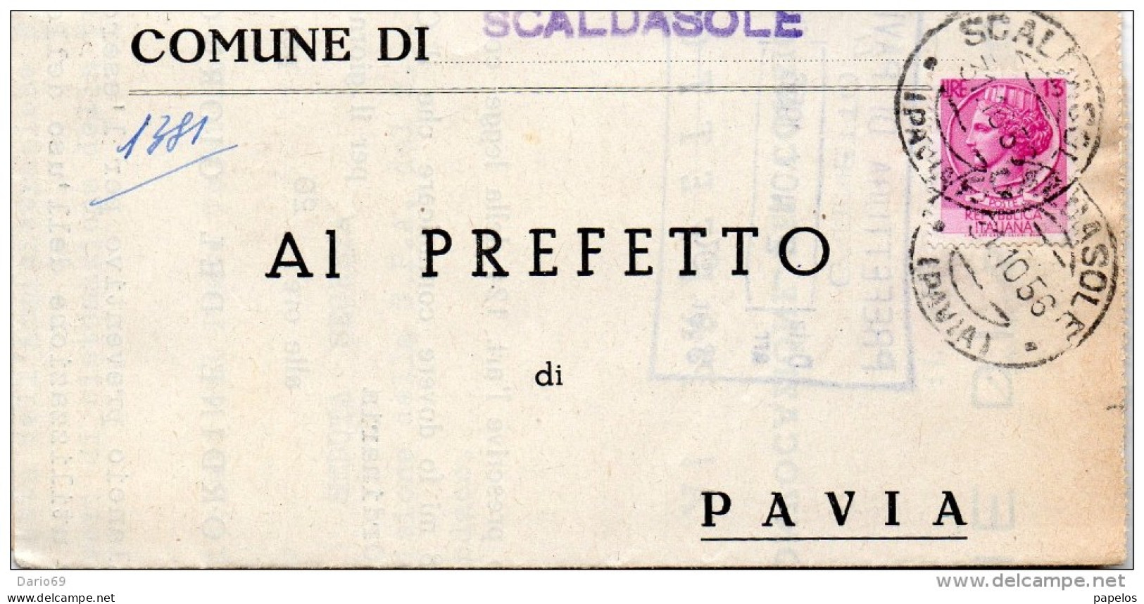 1956 LETTERA CON ANNULLO SCALDASOLE PAVIA - 1946-60: Marcophilia