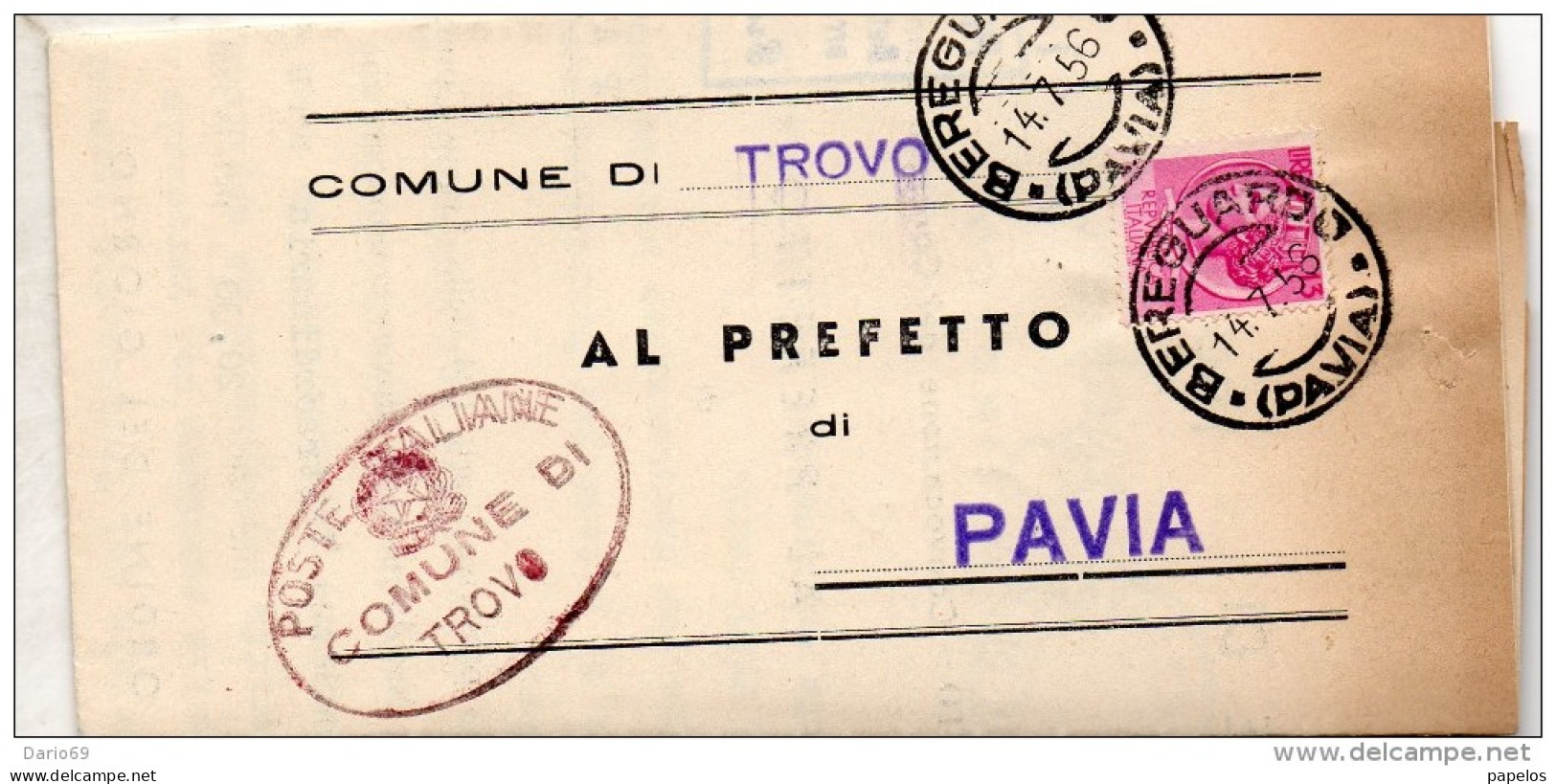 1956 LETTERA CON ANNULLO BEREGUARDO  PAVIA - 1946-60: Marcophilia