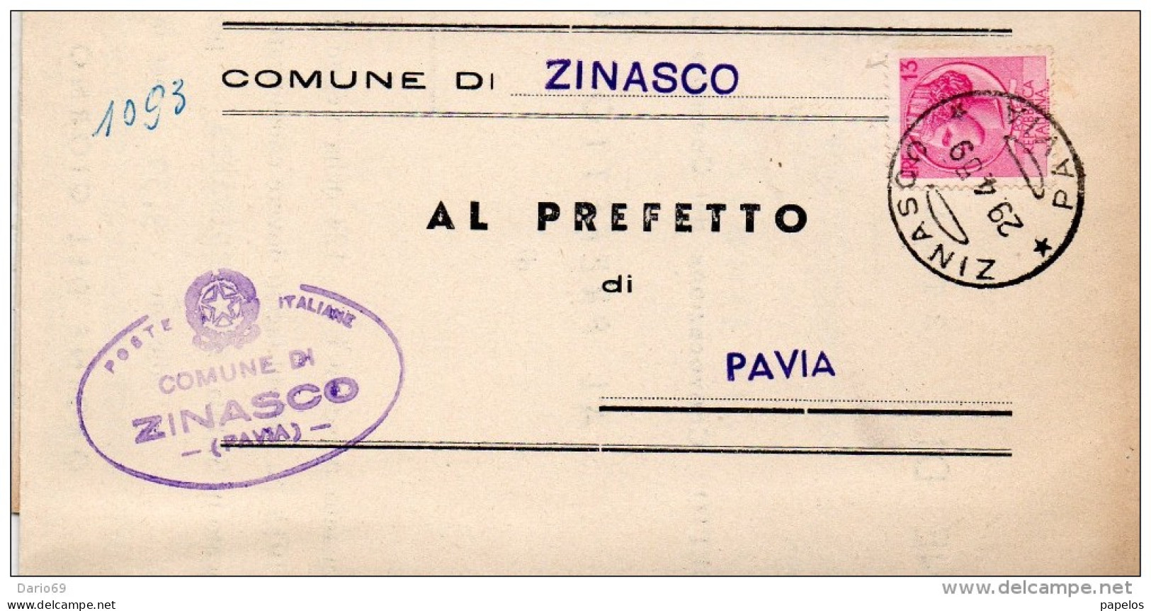 1959 LETTERA CON ANNULLO ZINASCO     PAVIA - 1946-60: Poststempel