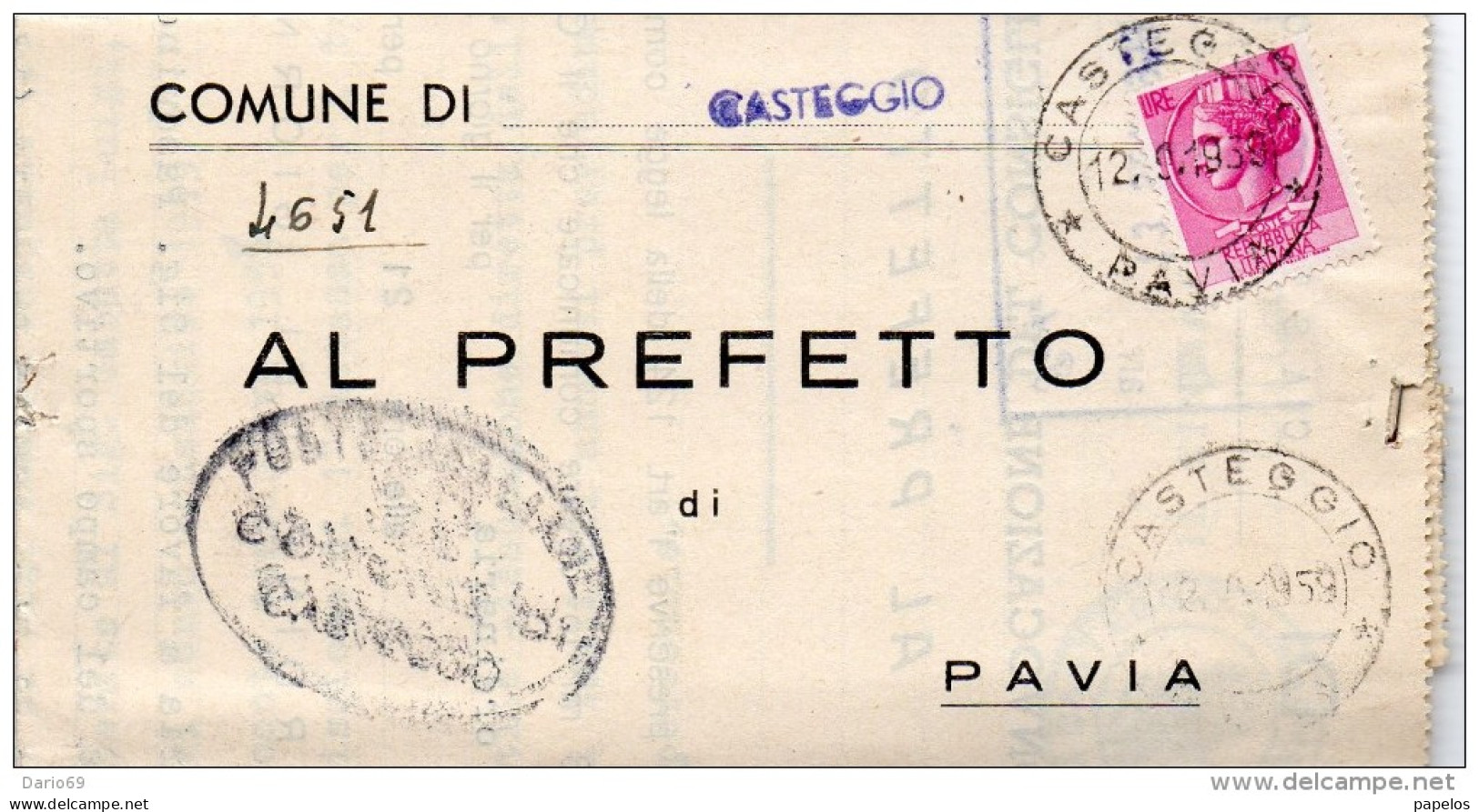 1959 LETTERA CON ANNULLO CASTEGGIO     PAVIA - 1946-60: Marcophilia