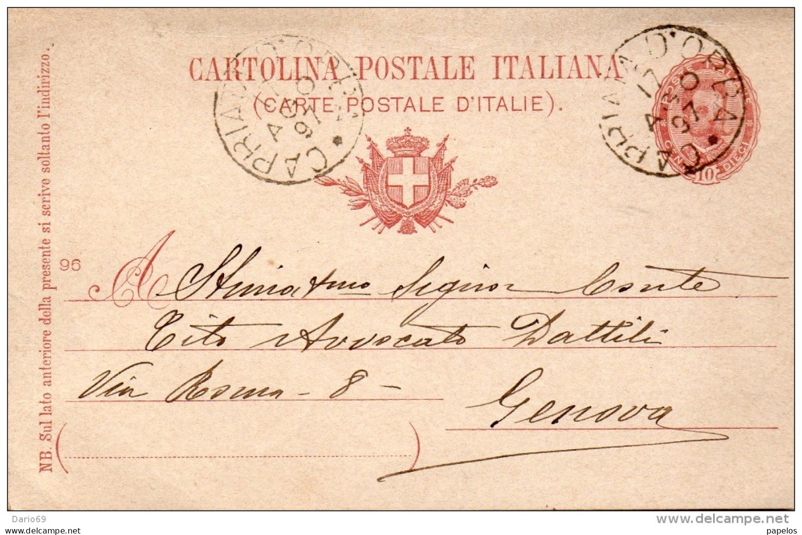 1897 CARTOLINA CON ANNULLO  CAPRIATA D'ORBA ALESSANDRIA - Entiers Postaux