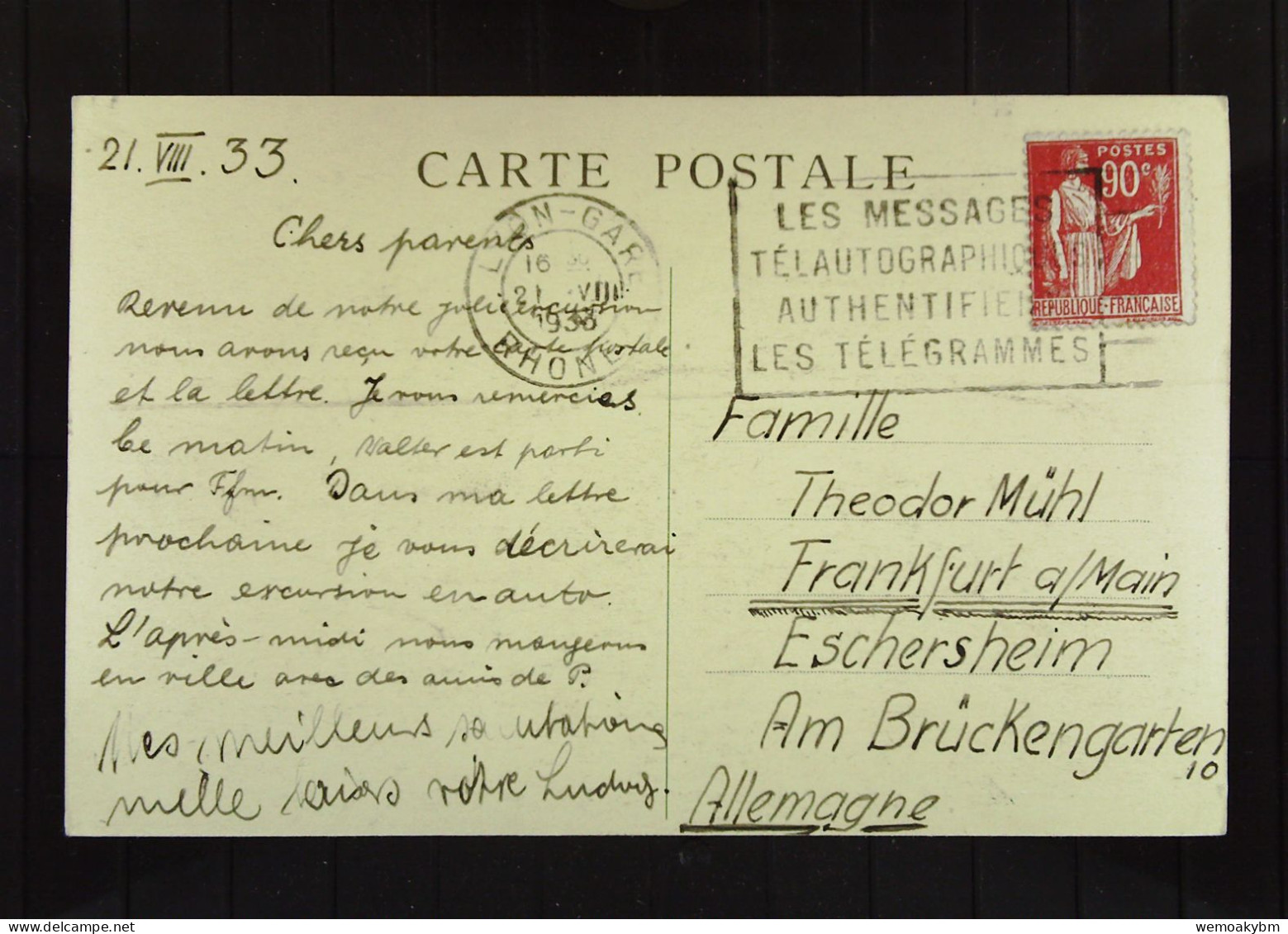 Frankreich: Postkarte Von Briancon Mit Porte De Embrun, Monument Aux Morts V. 21.8.1933 Mit 90 C Knr. 279 Nach Frankfurt - Briancon