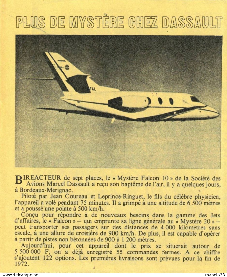 Baptême De L'air Du Mystère Falcon 10.  Dassault Aviation. Avion. 1970. - Documentos Históricos