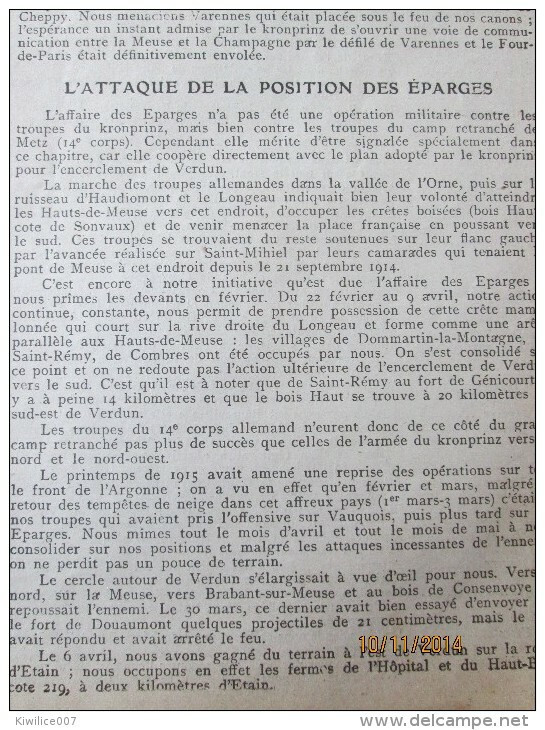 Guerre 14-18 La Campagne D Argonne    1915  Kronprintz  Bourreuilles   Vauquois   Eparges  Tableau Chronologique - Non Classés