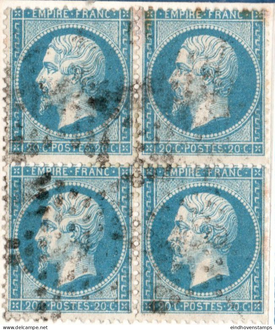 France 1862, 20 C 4-block Cancelled - 1862 Napoléon III